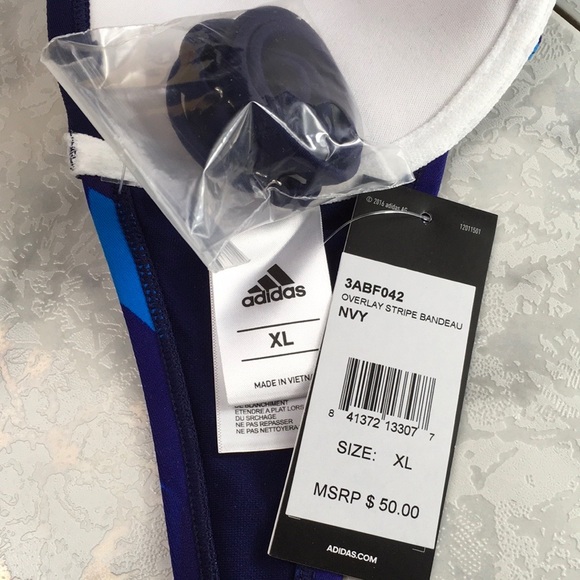 adidas Bandeau Bikini Top Navy, White, Teal, Bathing Suit Top. Size XL NWT - Picture 7 of 8